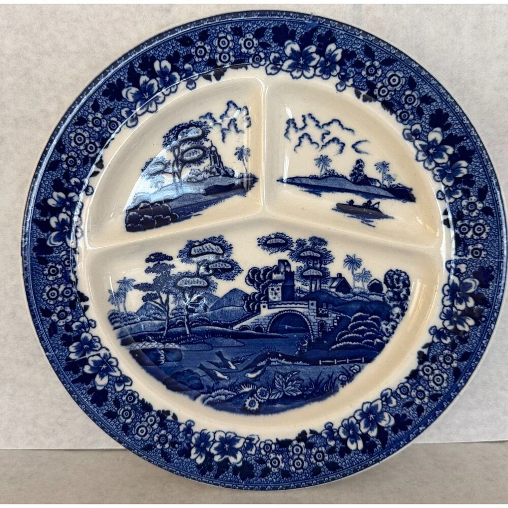 Blue Willow Divided Grill  Plate Made in Japan